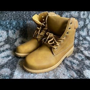 New Unused Camel Double Lace-Up Ankle Boot